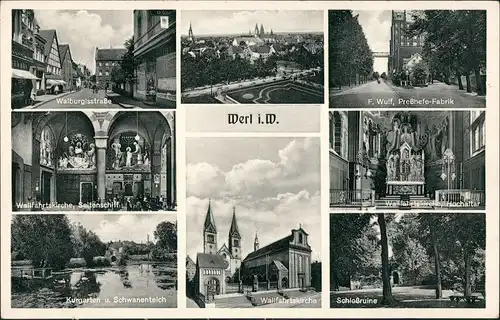 Ansichtskarte Werl (Westfalen) Straßen, Kirche, Hefefabrik 1951