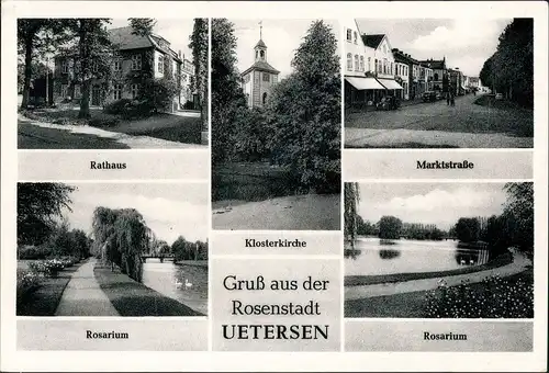 Ansichtskarte Uetersen Rathaus, Marktstraße, Rosarium 1961