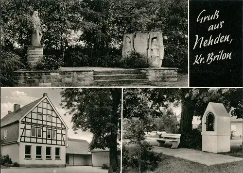 Ansichtskarte Nehden-Brilon (Sauerland) 3 Bild: Geschäft, Ehrenmal 1964