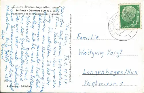 Ansichtskarte Torfhaus (Harz)-Altenau Gustav - Bratke - Jugendherberge 1957
