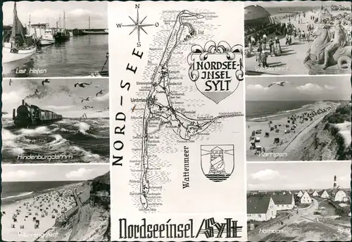 Gemeinde Sylt Insel Sylt Landkarte div. Orte ua. List, Kampen, Hörnum 1968