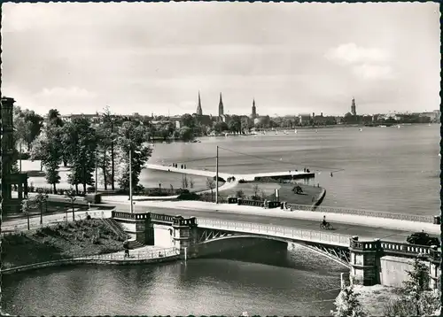 Ansichtskarte Hamburg Außenalster Brücke am Mundsburger Kanal 1957