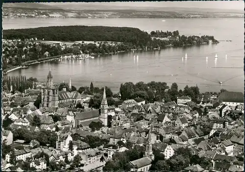 Konstanz Luftbild Bodensee Panorama Stadt Teilansicht vom Flugzeug 1960