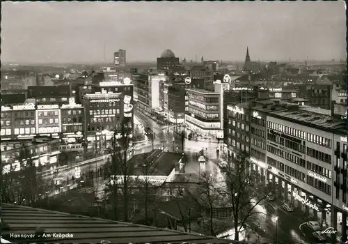 Hannover Kröpcke Partie Straßen-Kreuzung bei Dämmerlicht 1965