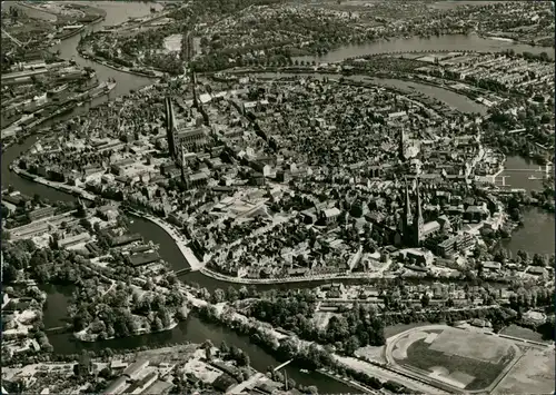 Lübeck Luftbild Überflug Zentrum der Hansestadt, Luftaufnahme 1965