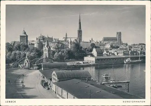Ansichtskarte Lübeck Hafen Partie am Burgtorhafen 1955