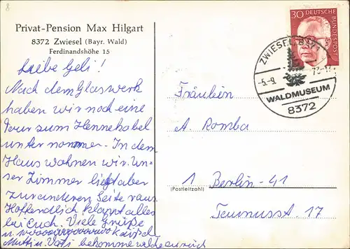 Ansichtskarte Zwiesel Privat-Pension Max Hilgart Ferdinandshöhe 1973