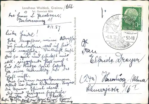 Ansichtskarte Grainau Landhaus Waldeck 1957