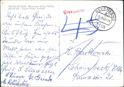 Ansichtskarte Bad Bevensen Waldcafe Bock (gel. Nachgebühr) 1964