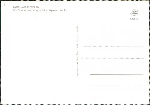 Ansichtskarte Oberstdorf (Allgäu) Landhaus Kienberg Oytalstraße 2 a 1963