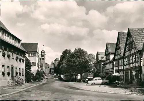 Langenburg Hauptstraße, Auto vor Geschäft, Strassen Partie 1960