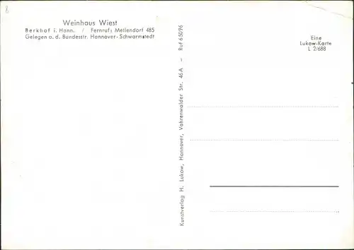 Ansichtskarte Berkhof-Wedemark 4 Bild: Weinhaus Wiest b. Hannover 1956