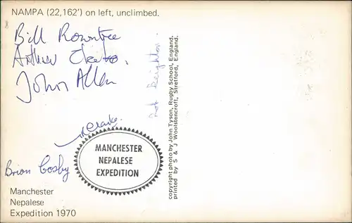 Bergsteiger Manchester Nepalese Expedition Nampa original Autogramme 1970
