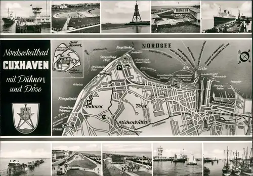 Cuxhaven Mehrbild-AK mit Stadtplan, div. Hafen Ansichten, uvm. 1960