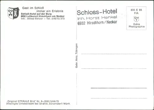Hirschhorn (Neckar) Schloss-Hotel Burg Fluss Neckar Neckarschleife (1960