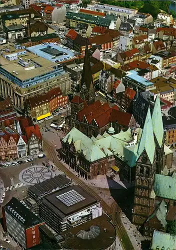 Ansichtskarte Bremen Luftbild Überflug City Zentrum vom Flugzeug aus 1975