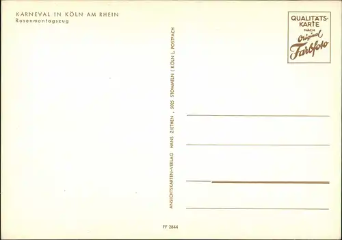 Ansichtskarte Köln Rosenmontagszug Karneval Fastnacht Fasching 1965