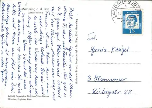 Ansichtskarte Mamming (Dingolfing-Landau) Luftbild 1963