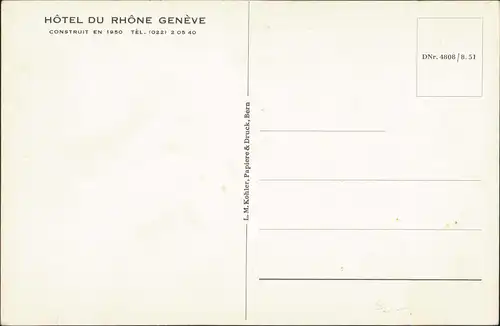 Ansichtskarte Genf Genève HÔTEL DU RHÔNE GENÈVE 1955