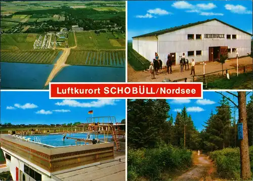 Schobüll-Husum Skobøl Schööbel   Luftaufnahme, Pferde Heverhalle Reithalle 1970