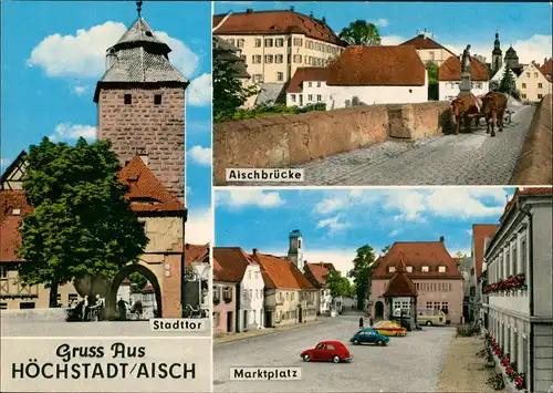 Höchstadt an der Aisch Autos Marktplatz, Stadttor, Aisch-Brücke Fuhrwerk 1970