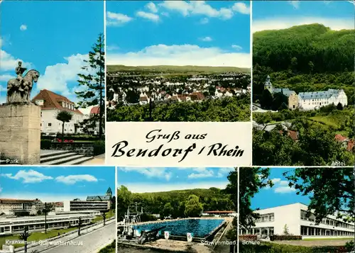 Bendorf (Rhein) Mehrbild-AK Krankenhaus, Park, Schule, Schwimmbad uvm. 1970