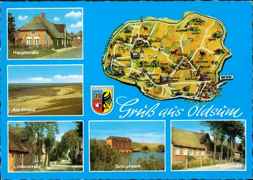 Oldsum Insel  Lindenstrasse, Schöpfwerk, Hauptstrasse, Strand 1975