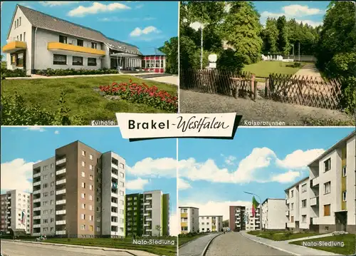 Brakel Stadtteilansichten Nato-Siedlung, Kurhotel, Kaiserbrunnen 1960