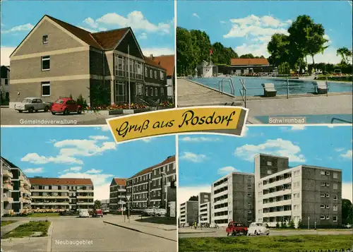 Rosdorf Neubaugebiet, Gemeinde-Verwaltung, Schwimmbad, Wohnblock  1983