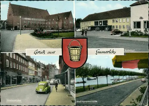 Emmerich (Rhein) Bahnhof, Steinstraße mit VW Käfer,  Stadthaus 1960