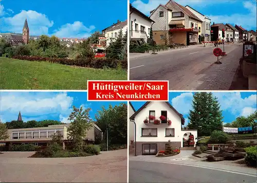 Hüttigweiler Mehrbild-AK mit 4 Dorf-Ansichten (Saar, Kreis Neunkirchen) 1980