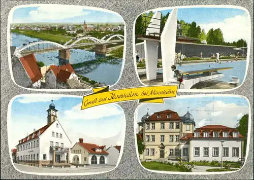 Ilvesheim Mehrbild-AK Brücke Häuser, Schwimmbad, Dorf-Ansichten 2003/1965