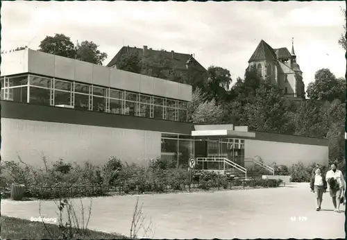 Backnang Straßen Partie mit Gebäude, Leute, Blick zur Kirche 1970