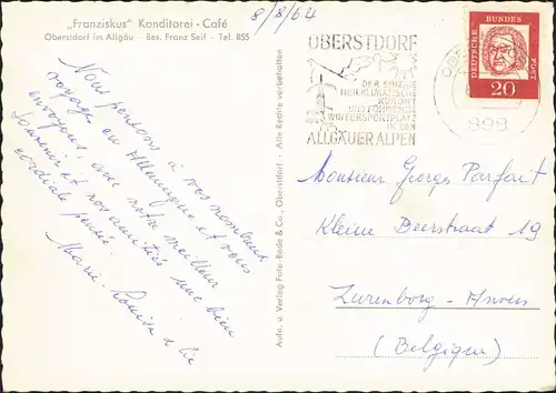 Ansichtskarte Oberstdorf (Allgäu) „Franziskus" Konditorei - Café 1964