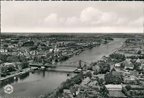 Ansichtskarte Rendsburg Luftbild Brücken und Kanal 1958