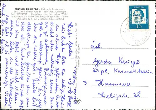 Ansichtskarte Bodenmais Pension Riedlberg 1964