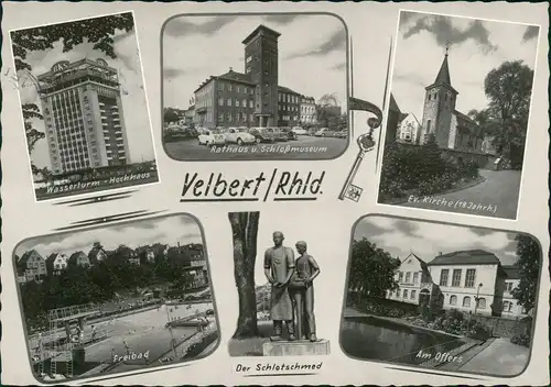 Ansichtskarte Velbert MB: Freibad, Am Offers, Wasserturm Hochhaus 1964