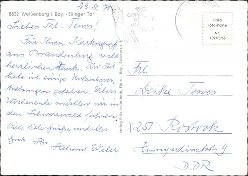 Ansichtskarte Weißenburg in Bayern Straßenpartie Ellinger Tor 1970