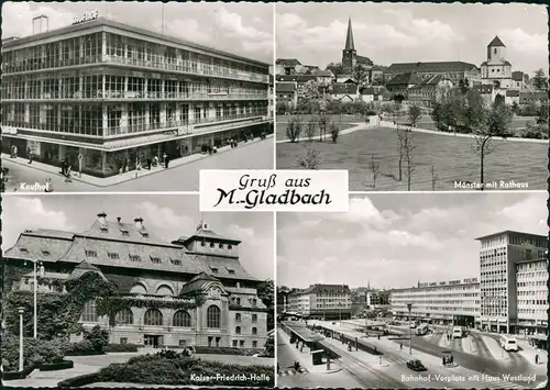 Ansichtskarte Mönchengladbach Bahnhofsplatz, Kaufhof, Stadt 1955
