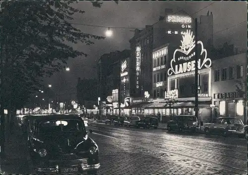 St. Pauli-Hamburg Reeperbahn bei Nacht Kaffeebar Lausen - Autos 1957