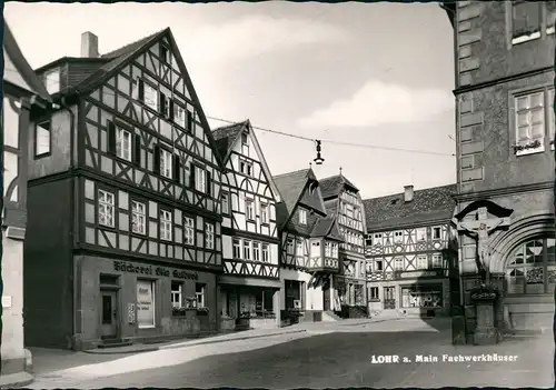 Ansichtskarte Lohr am Main Straße, Fachwerkhäuser Bäckerei 1964