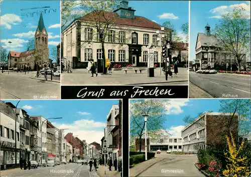 Frechen Mehrbild-AK Hauptstraße, Gymnasium, Rathaus uvm. 1975   g