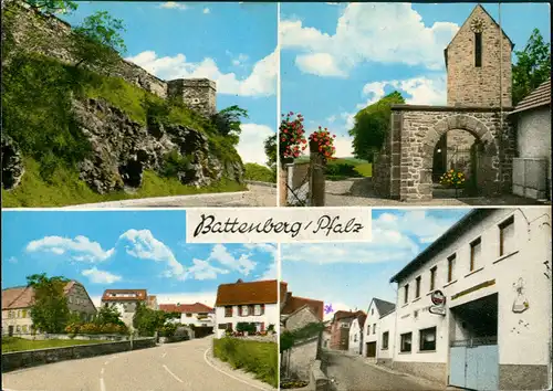 Battenberg (Pfalz) 4 Ansichten Dorf-Ansichten ua. Gasthaus, Strasse 1970