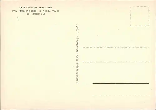 Pfronten (Allgäu) Café Unterkunft Pension Hans Keller OT Kappel Allgäu 1975