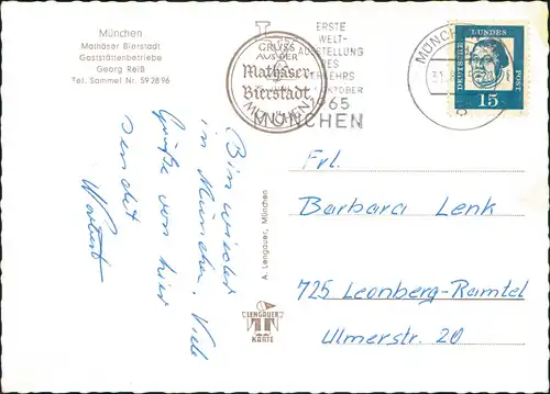 Ansichtskarte München Mathäser Bierstadt - MB Innen 1963