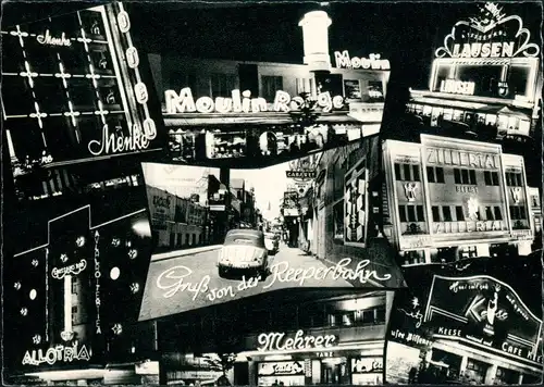 St. Pauli-Hamburg Reeperbahn bei Nacht Moulin Rouge Menke MB 1955
