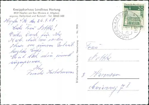 Ansichtskarte Hopfen am See-Füssen Kneippkurhaus Landhaus Hartung 1963