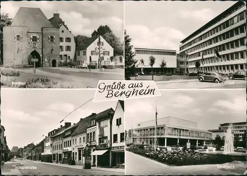 Ansichtskarte Bergheim 4 Bild: Stadttor, VW Käfer, Stadthalle, Straßen 1962