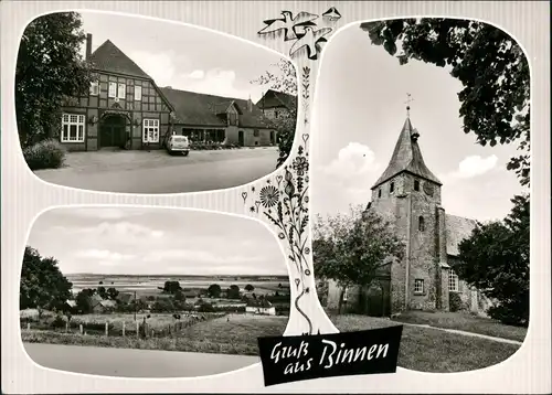 Ansichtskarte Binnen (LK Nienburg Weser) 3 Bild: Gasthaus, Kirche, Stadt 1965