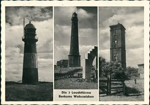Ansichtskarte Borkum 3 Bild: Leuchttürme 1957